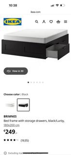 IKEA BRIMNES Bedframe met opberglades, zwart/Luröy, Huis en Inrichting, Slaapkamer | Bedden, Ophalen, Zwart, Tweepersoons, Zo goed als nieuw