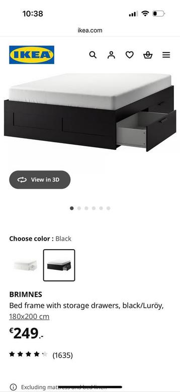 IKEA BRIMNES Bedframe met opberglades, zwart/Luröy