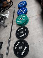 140kg Ziva Competition Urethane Bumper Plates + Ziva Barbell, Sport en Fitness, Halterschijven, Gebruikt, Ophalen