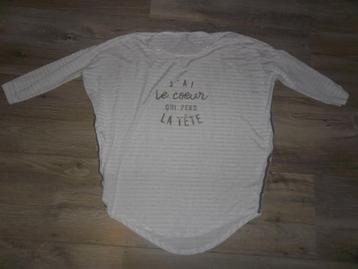 Studio MO Beige Gestreept Oversized Shirt Met Opdruk Maat M beschikbaar voor biedingen