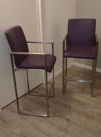 Set barkrukken RVS / paars leder, Ophalen of Verzenden, Zo goed als nieuw, 60 tot 90 cm