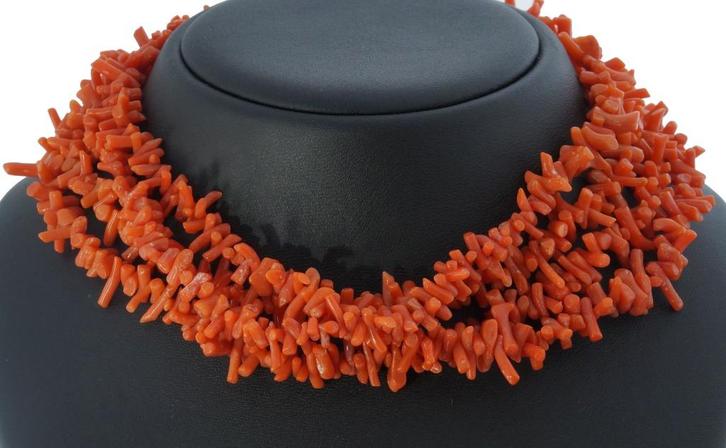 Lange bloedkoraal stokjes dames ketting antiek 140cm vintage, Sieraden, Tassen en Uiterlijk, Antieke sieraden, Ketting, Overige materialen
