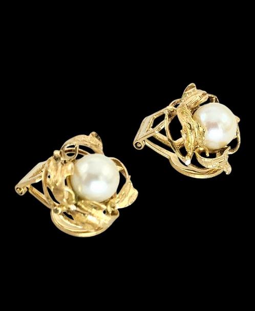 14 karaats gouden Parel Clip oorbellen, Sieraden, Tassen en Uiterlijk, Oorbellen, Zo goed als nieuw, Goud, Goud, Verzenden