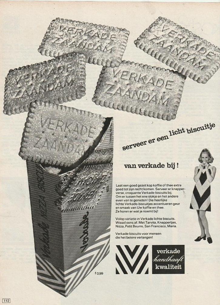 retro reclame 1969 Verkade Zaandam pak biscuitjes, Verzamelen, Retro, Overige typen, Verzenden