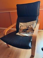 IKEA Poang stoel, zwart leren bekleding, Huis en Inrichting, Fauteuils, Ophalen, Gebruikt, 50 tot 75 cm, Hout
