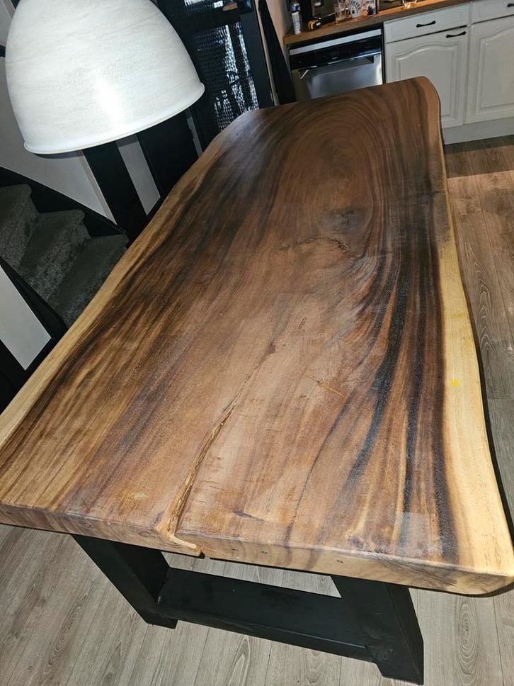 Massieve boomstamtafel 220100 cm – unieke tekening, Huis en Inrichting, Tafels | Eettafels, 100 tot 150 cm, 200 cm of meer, Rechthoekig
