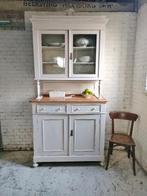 Hoge antieke witte Franse buffetkast 2delig, Ophalen of Verzenden