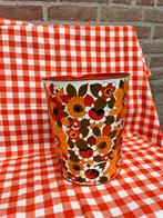 Oranje bruin bloemprint retro vintage prullenbak., Ophalen of Verzenden, Huis en Inrichting