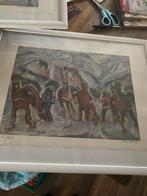 Kunstwerk: Winterlandschap met paarden gezocht informatie??, Antiek en Kunst, Kunst | Tekeningen en Foto's, Ophalen