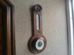 Antiek houten WEERSTATION barometer thermometer messing glas, Ophalen of Verzenden