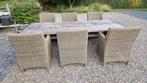 Teakhouten tuintafel met 6 stoelen - Gebruikt, Tuin en Terras, Tuinsets en Loungesets, Ophalen, Gebruikt, 6 zitplaatsen, Teakhout