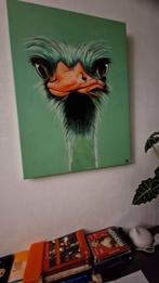 Struisvogel Politiek Schilderij - 60x80cm, echt geschilderd, Huis en Inrichting, Ophalen, Gebruikt, Schilderij, 75 cm of meer