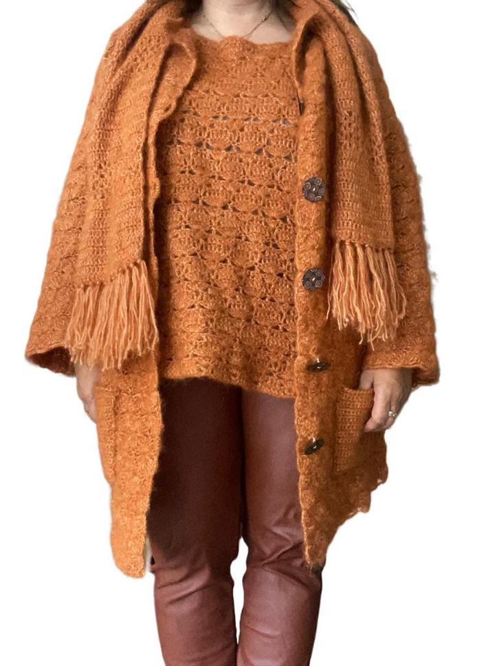 Bohemian Gehaakt Vest met Sjaal, Kleding | Dames, Jassen | Zomer, Zo goed als nieuw, Maat 38/40 (M), Oranje, Ophalen of Verzenden