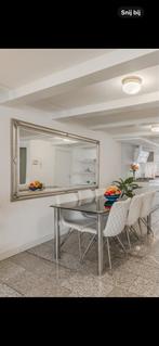 Glazen eettafel met 6 leatherlook stoelen, Huis en Inrichting, Tafels | Eettafels, Ophalen, Gebruikt, 100 tot 150 cm, Glas