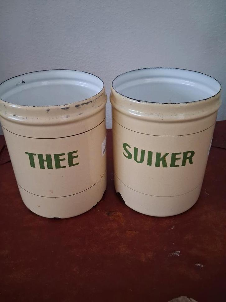 Vintage Emaille Thee & Suiker Potten, Huis en Inrichting, Keuken | Keukenbenodigdheden, Gebruikt, Ophalen of Verzenden