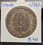 5 mark 1876B Preußen Duitsland, Postzegels en Munten, Verzenden, Duitsland, Losse munt, Zilver