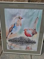 Tekening van 2 vogels in lijst, Ophalen, Minder dan 50 cm, Tekening, Zo goed als nieuw