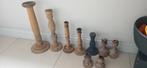 Baluster, houten kaarsenstandaard, Huis en Inrichting, Woonaccessoires | Kandelaars en Kaarsen, Gebruikt, Bruin, Ophalen of Verzenden