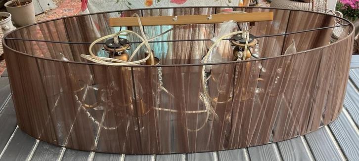 2 Hanglampen organza stof en witte kappen op metalen stang !, Huis en Inrichting, Lampen | Hanglampen, Zo goed als nieuw, Minder dan 50 cm