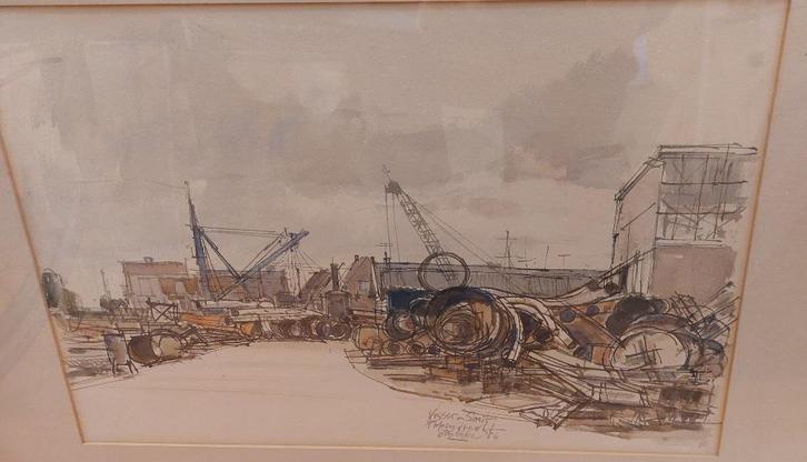 Otto Dicke "Scheepswerf Visser en Smit Papendrecht", Antiek en Kunst, Kunst | Schilderijen | Klassiek, Ophalen