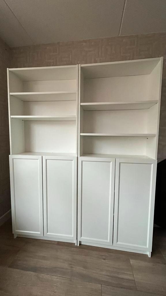 2x Witte IKEA Billy Boekenkast, Huis en Inrichting, Kasten | Boekenkasten, Zo goed als nieuw, 50 tot 100 cm, 200 cm of meer, 25 tot 50 cm