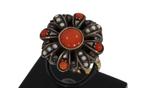Bloedkoraal parel fraai 14k gouden antieke ring dames zilver, Verzenden, Goud, Ring, Met edelsteen