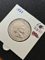 1 gulden 1863 willem 3 Nederland, 1 gulden, Koning Willem III, Verzenden, Zilver