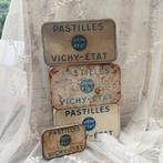 Brocante 4 oude Franse vichy etat pastilles blikjes, Ophalen of Verzenden
