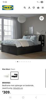 Brimnes Ikea 160x200 met hoofdbord en 4 lades zwart, Huis en Inrichting, Slaapkamer | Bedden, Ophalen, Zwart, Tweepersoons, Zo goed als nieuw