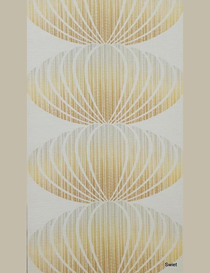 6940 Jaren 70 Space Age waaierprint behang swiet, Huis en Inrichting, Stoffering | Behang, Beige, minder dan 10 m², Ophalen of Verzenden