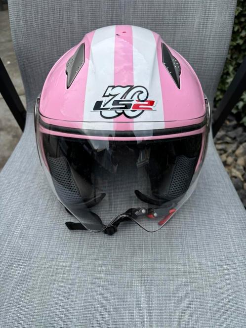 LS2 Jethelm glans roze, Fietsen en Brommers, Brommerhelmen, Gebruikt, Ophalen of Verzenden