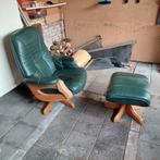 Luxe lederen fauteuil met voetenbank te koop., Huis en Inrichting, Fauteuils, Ophalen, Gebruikt, 75 tot 100 cm, 50 tot 75 cm