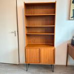 Vintage Mid Century Teak Boekenkast met Schuifdeurtjes, Ophalen, Met plank(en), Gebruikt, 50 tot 100 cm