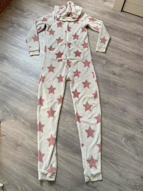 Dames onesie met roze sterren., Kleding | Dames, Huispakken, Zo goed als nieuw, Maat 38/40 (M), Beige, Ophalen of Verzenden