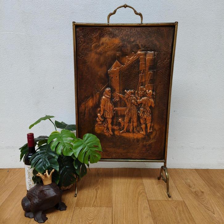 Antiek voorzet scherm haardscherm openhaardscherm van koper, Antiek en Kunst, Curiosa en Brocante, Ophalen of Verzenden