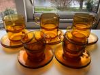 Vintage (70’s) amber 10 kop & schotels, Vereco France, Glas, Kop(pen) en/of Schotel(s), Gebruikt, Ophalen of Verzenden
