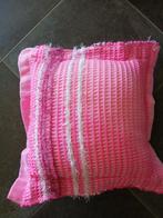 Prachtige geweven kussen in roze met wit., Huis en Inrichting, Ophalen, Nieuw, Roze, Vierkant