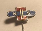 Metalen NS NED. SPOORWEGEN Revers Speld (Rood/Blauw)., Verzamelen, Speldjes, Pins en Buttons, Verzenden, Zo goed als nieuw, Transport