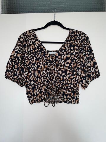 PIGALLE zwart bruine top blouse met pof mouwen mt M beschikbaar voor biedingen