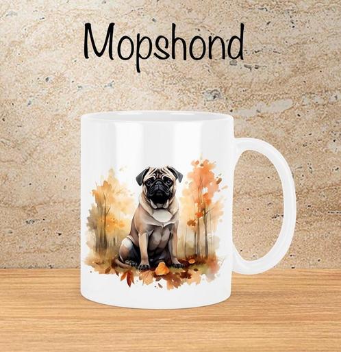 Mopshond Herfstmok, Huis en Inrichting, Keuken | Servies, Nieuw, Kop(pen) en/of Schotel(s), Overige stijlen, Ophalen of Verzenden