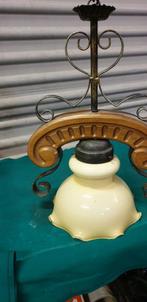 hanglamp metaal hout glas retro, Huis en Inrichting, Lampen | Hanglampen, Ophalen of Verzenden, 'T Olde Gre-j, Info@toldegrej.nl