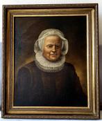 Oud schilderij van een dame met plooikraag., Ophalen of Verzenden