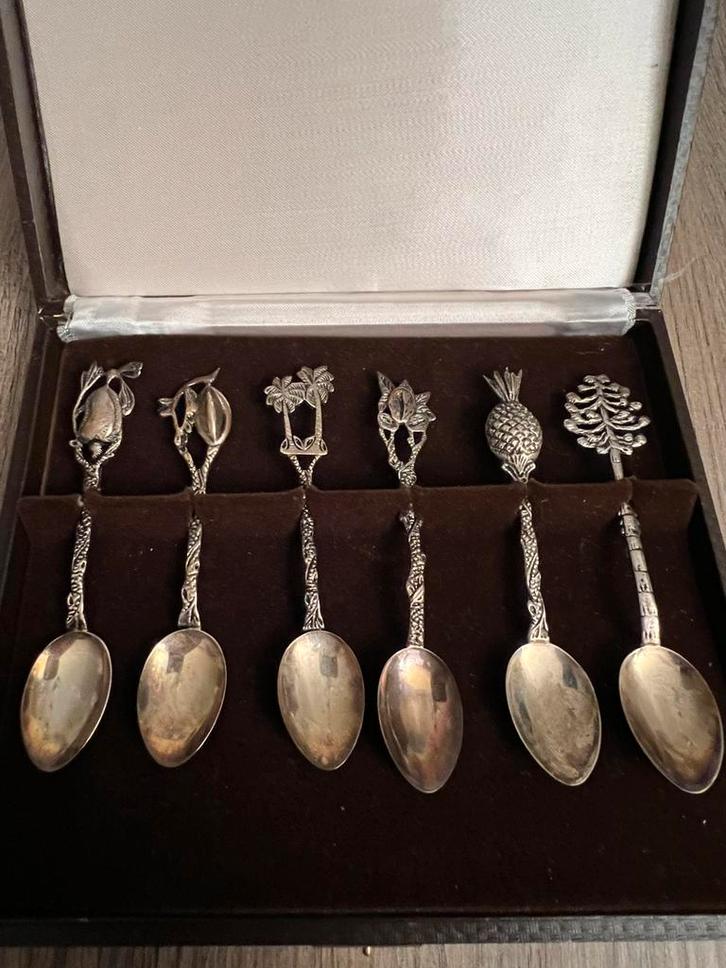 Zilveren theelepels 6x gehalte .835 zilver in cassette, Antiek en Kunst, Antiek | Bestek, Ophalen