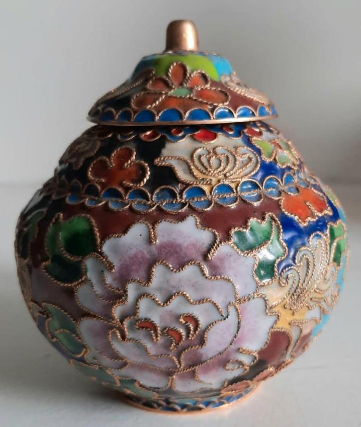 Chinese cloisonne potje met deksel emaille brons, Antiek en Kunst, Antiek | Emaille, Ophalen of Verzenden