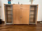 Beuken vitrinekast met glas, Huis en Inrichting, Kasten | Vitrinekasten, Ophalen, Gebruikt, Glas, 100 tot 150 cm