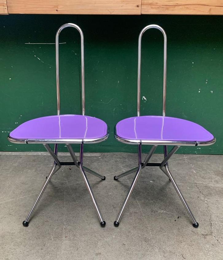 Set paarse ISAK stoelen Niels Gammelgaard jaren '80 vintage, Huis en Inrichting, Stoelen, Gebruikt, Twee, Kunststof, Metaal, Overige kleuren