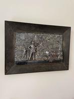 Oud antiek verzilverd bronzen 3D brandweer plaquette object, Antiek en Kunst, Ophalen