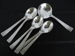 Verzilverde theelepels met suikerschep in lepelvaasje., Ophalen of Verzenden, Zo goed als nieuw