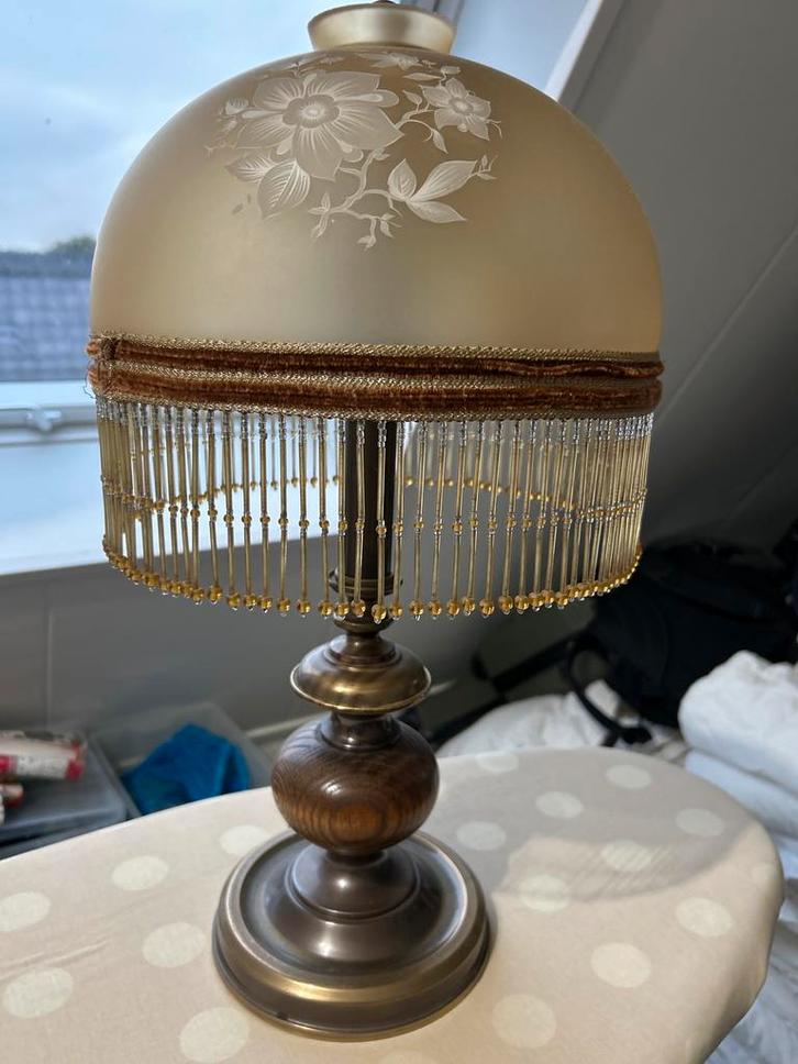 Vintage Tafellamp met Glazen Kap, Huis en Inrichting, Lampen | Vloerlampen, Gebruikt, 100 tot 150 cm, Glas, Ophalen of Verzenden