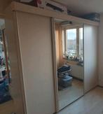 Spiegelkast kledingkast schuifdeuren, Huis en Inrichting, Kasten | Kledingkasten, Ophalen, Gebruikt, 200 cm of meer, Beige houtnerf